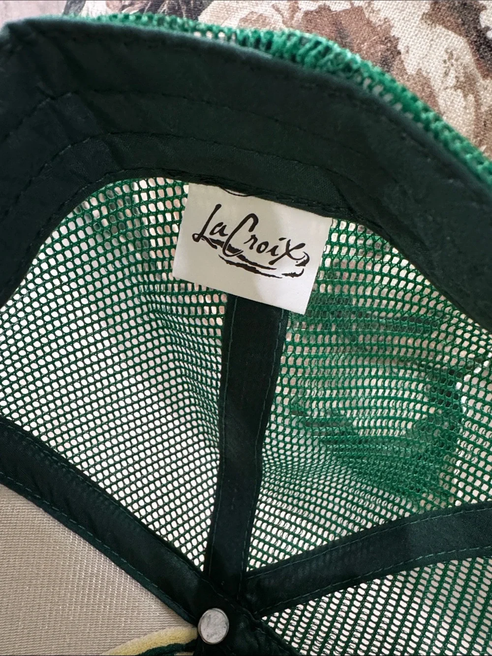 Green Trucker Hat with Pink Logo and keychain